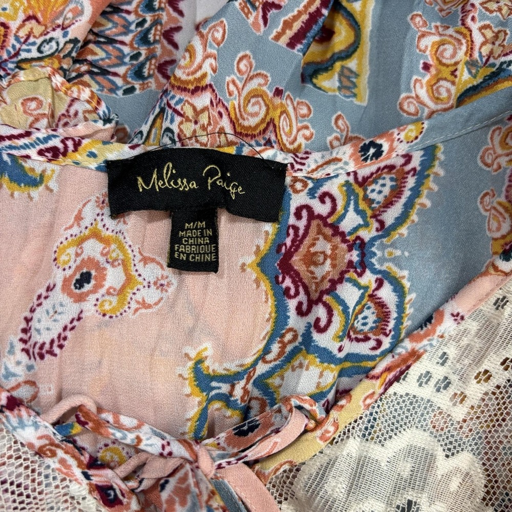 Melissa Paige Boho Tunic Blouse Top Womens Medium M Feminine Paisley Lace Hem - Picture 2 of 10